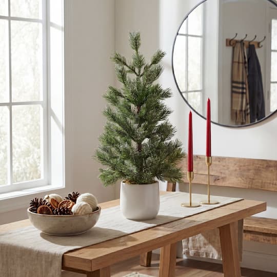 Nearly Natural 22" Artificial Frosted Christmas Tree in White Ceramic Planter
